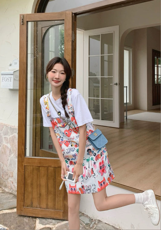 그래피티 멜빵 원피스