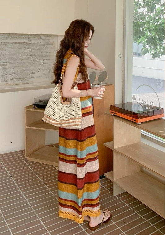 컬러 스트라이프 베스트 원피스