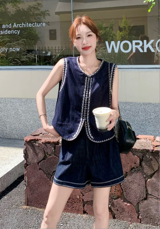 자수 데님 투피스