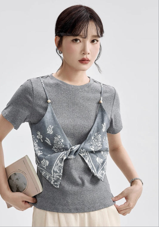 텐셀 배색 레이어드 탑