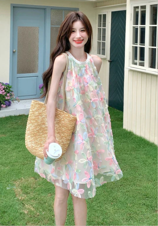 컬러 망사 원피스