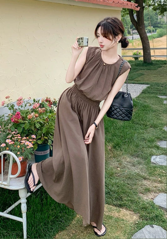 카멜 민소매 세트업