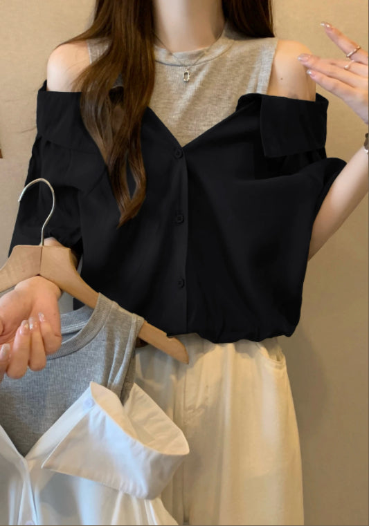 레이어드 오프숄더 셔츠