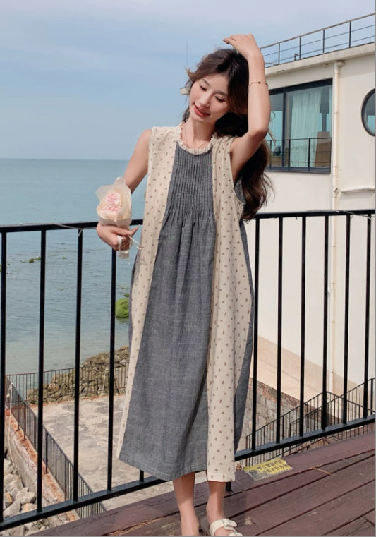 민소매 배색 원피스