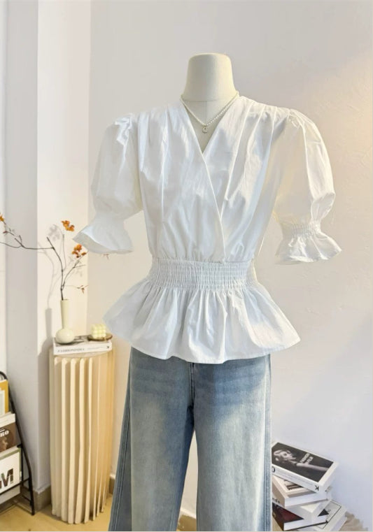 퍼프소매 허리 조절 셔츠