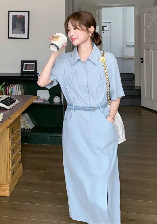 블루 워크웨어 스커트