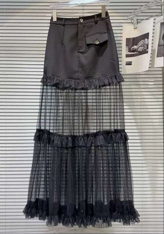 메쉬 배색 미니스커트