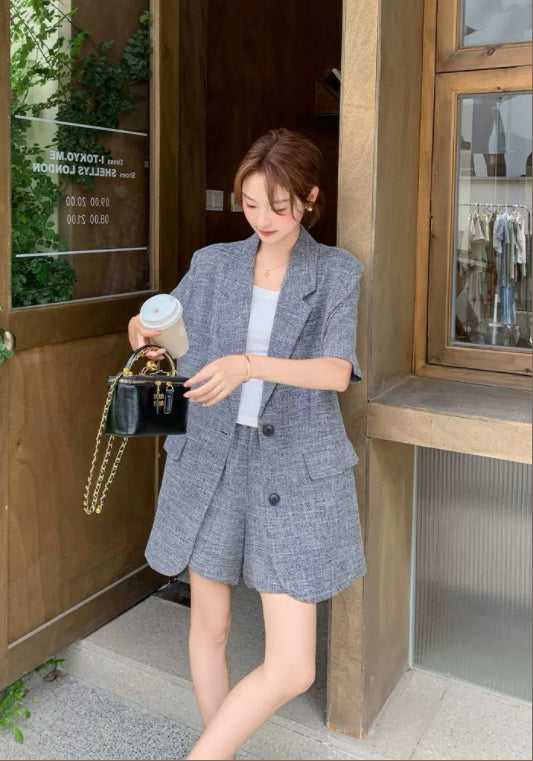 고급 그레이 테일러드 투피스