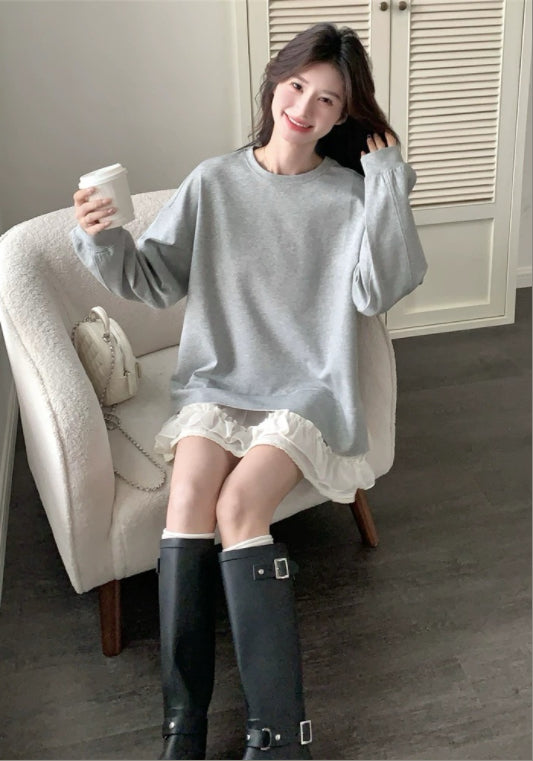 맨투맨 레이스 스커트