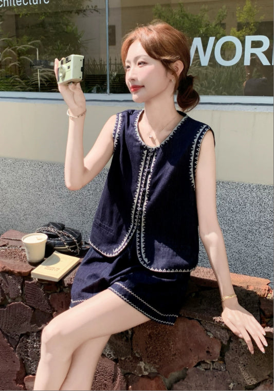 자수 데님 투피스