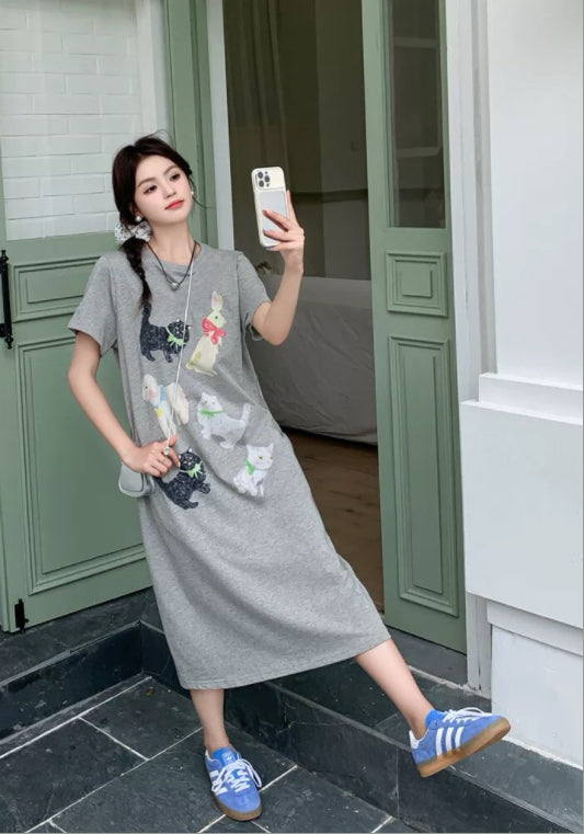 애니멀 프린팅 티셔츠 원