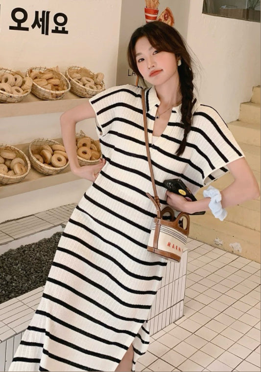 폴로카라 스트라이프 원피스