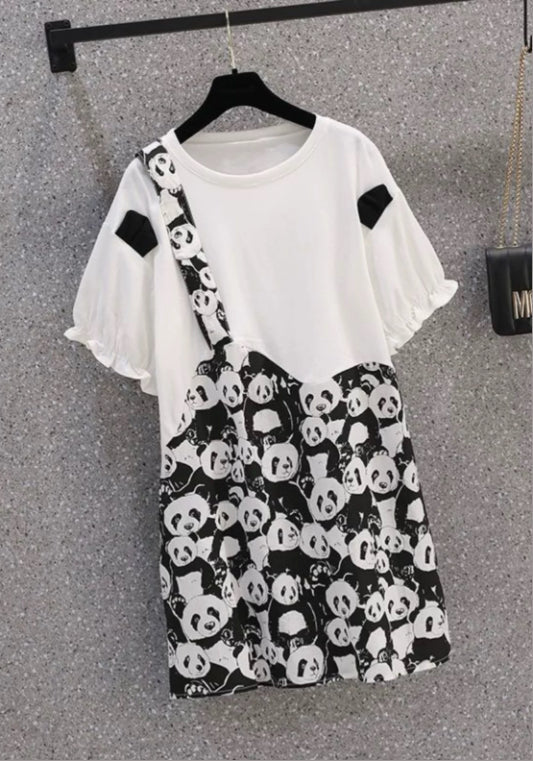 판다 프린팅 티셔츠 원피스