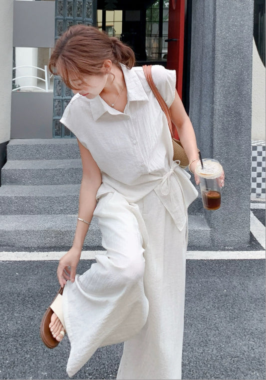 화이트 허리 조절 투피스
