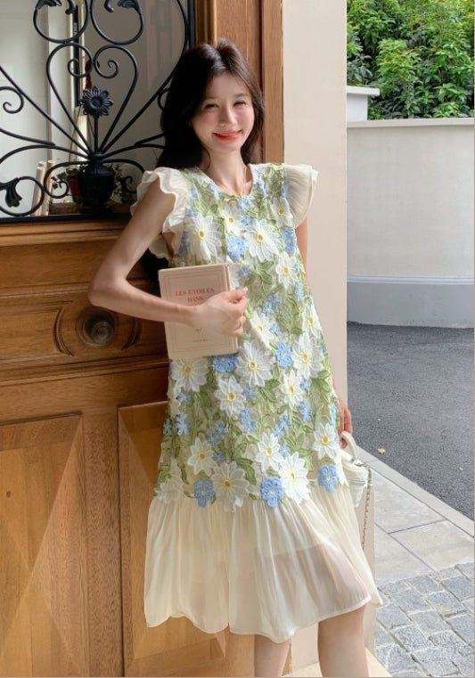 아트 플라워 배색 스커트