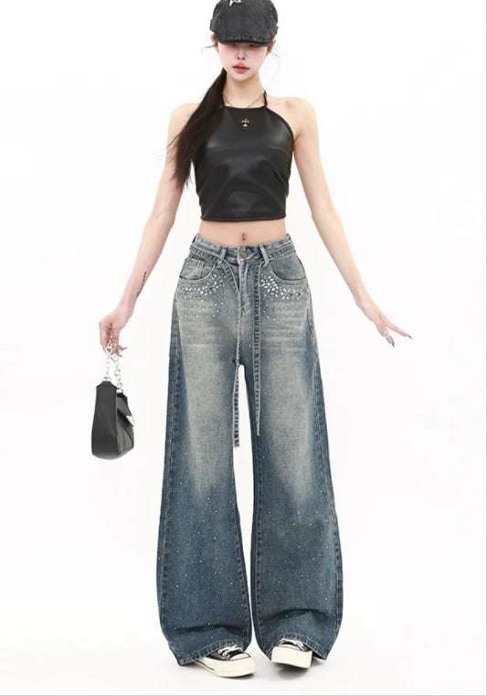 빈티지 블루 큐빅 데님 팬츠