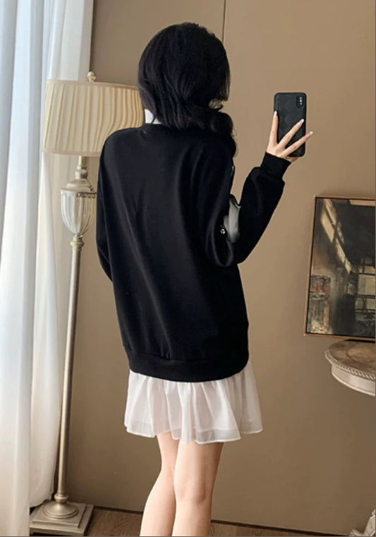 큐빅 장식 맨투맨 원피스