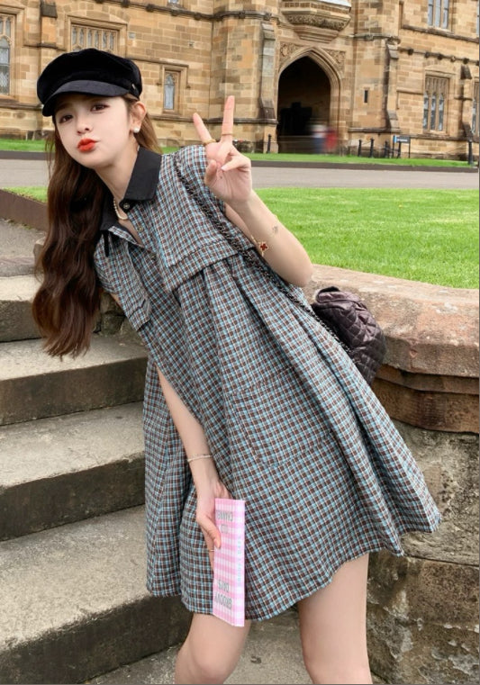 잔체크 돌먼 원피스