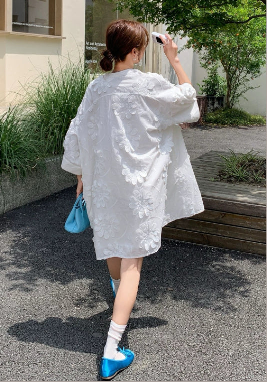 화이트 입체 플라워 스커트