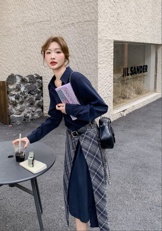 레이어드 배색 원피스