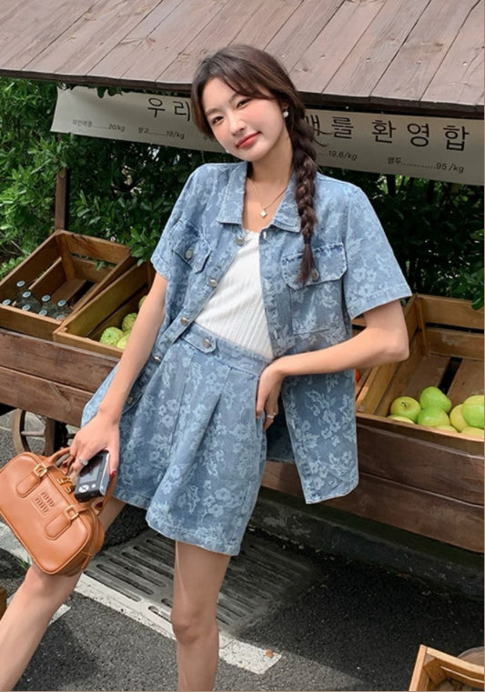 패턴 데님 세트업