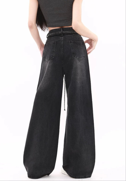 블랙 큐빅 데님 팬츠