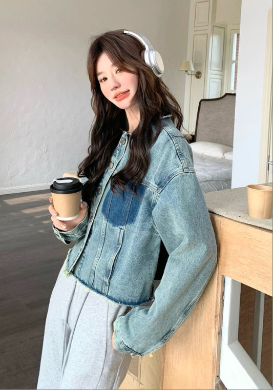 배색 데님 자켓