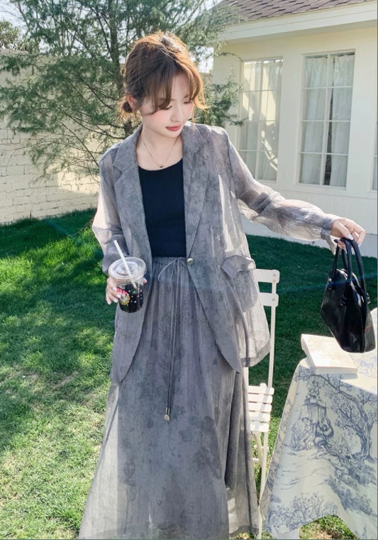 그레이 다크 플라워 세트업