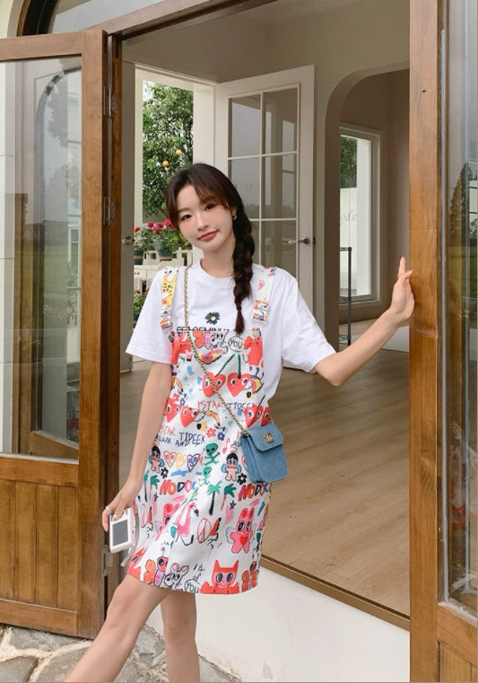 그래피티 멜빵 원피스