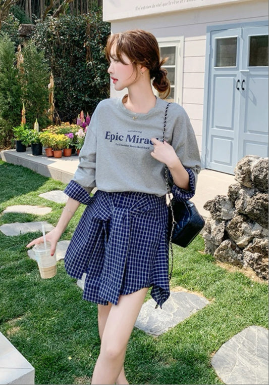 맨투맨 체크 투피스