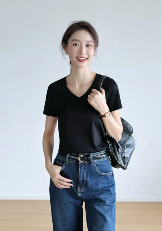 V넥 반팔 티셔츠