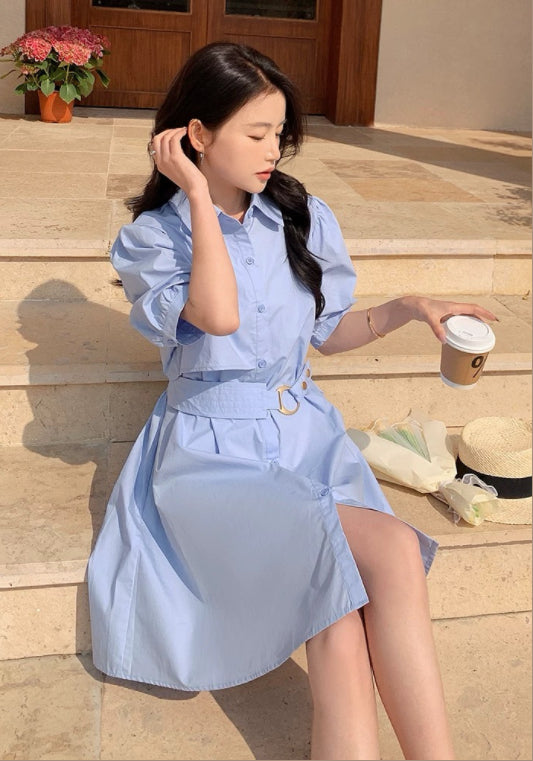 블루 셔츠 원피스