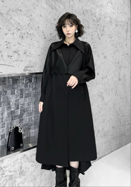 PU 가죽 배색 스커트