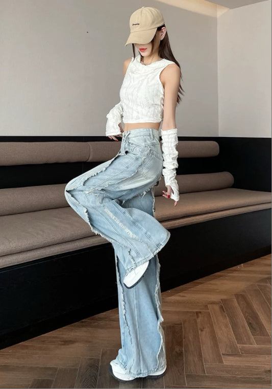 컷팅 디테일 데님 롱팬츠