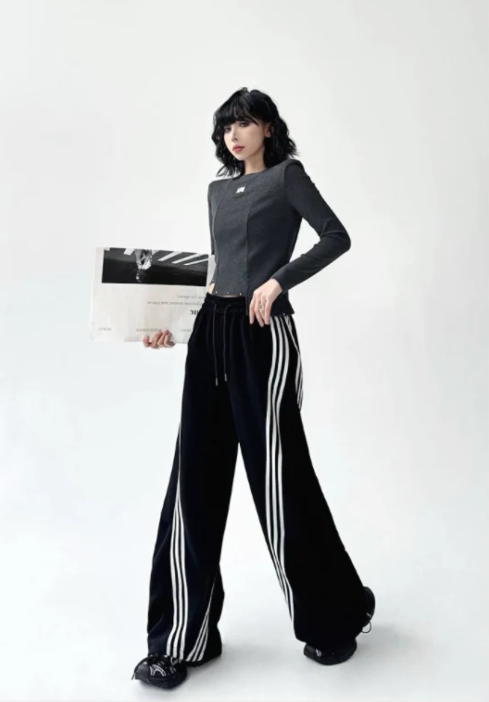 사이드 스트라이프 와이드 팬츠