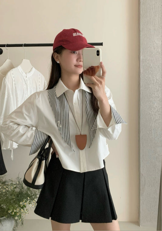 스트라이프 배색 셔츠