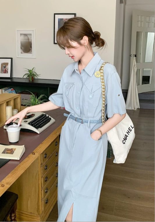 블루 워크웨어 스커트