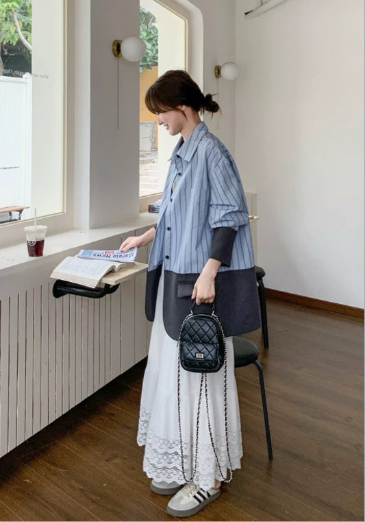 스트라이프 셔츠 배색 자켓