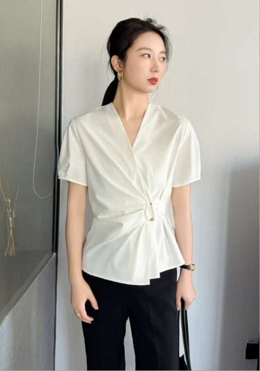 V넥 허리 조절 셔츠