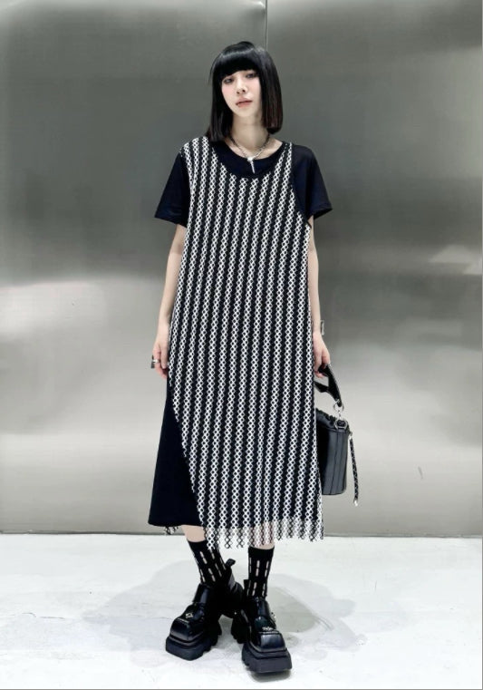 레이어드 배색 티셔츠 원피스