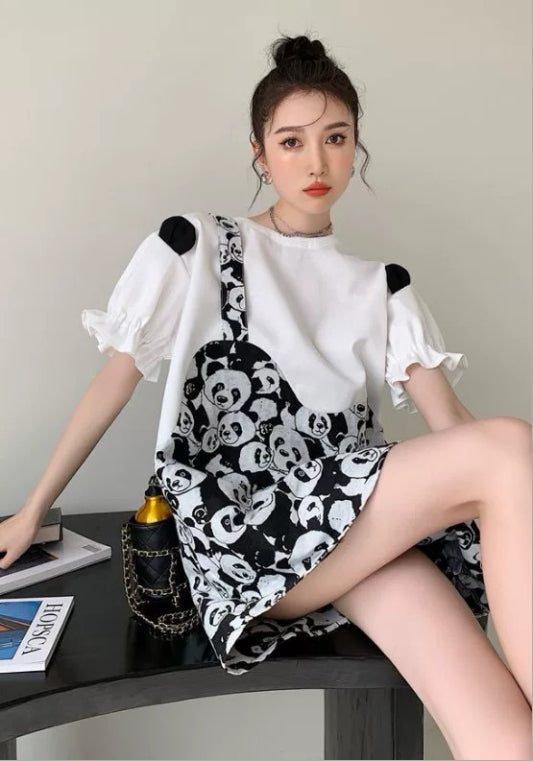 판다 프린팅 티셔츠 원피스