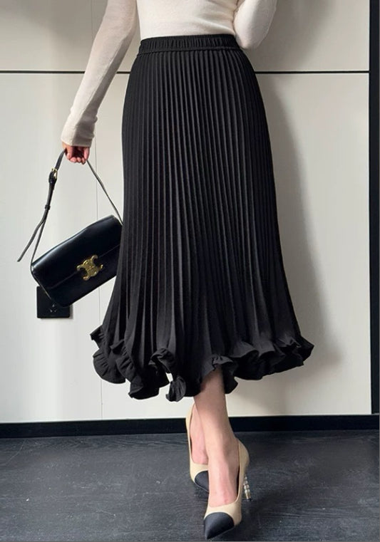 러플 플리츠 롱 스커트