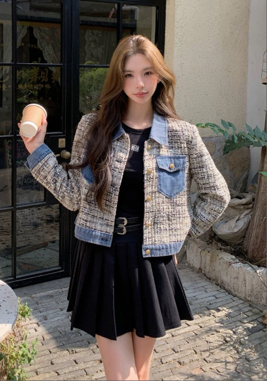 트위드 데님 배색 자켓