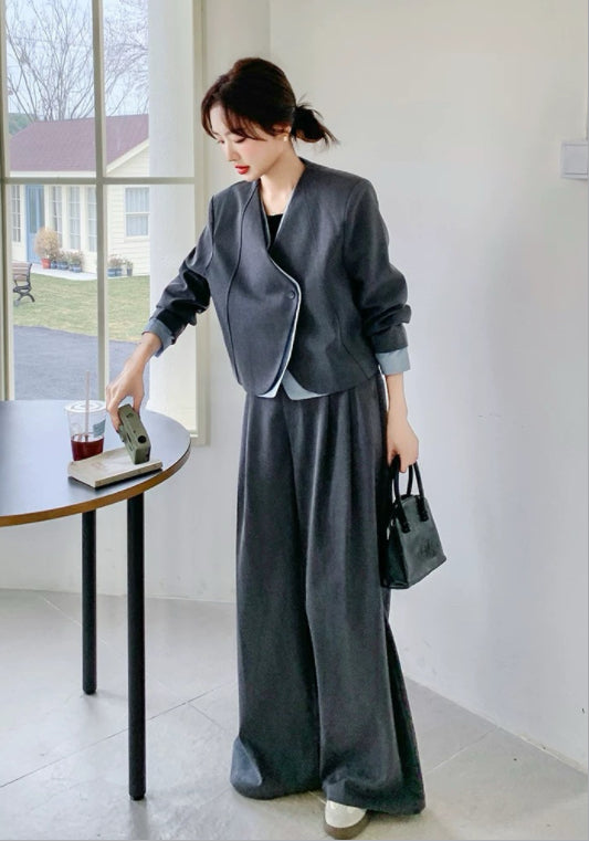 사선 버튼 테일러드 투피스