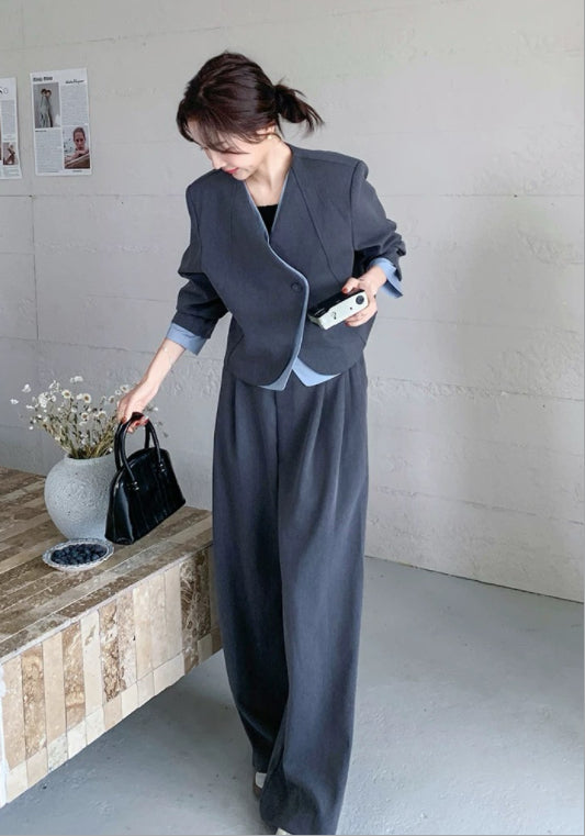 사선 버튼 테일러드 투피스