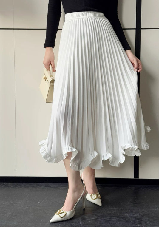 러플 플리츠 롱 스커트