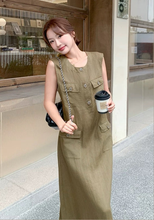 카키 베스트 원피스