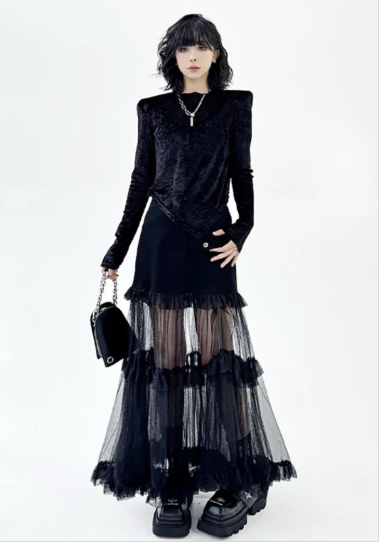 메쉬 배색 미니스커트