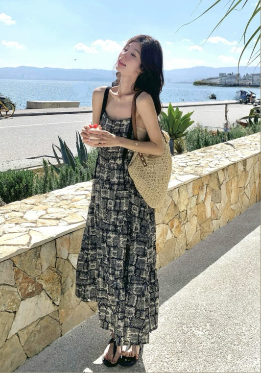 블랙 에스닉 스타일 슬리브리스 원피스