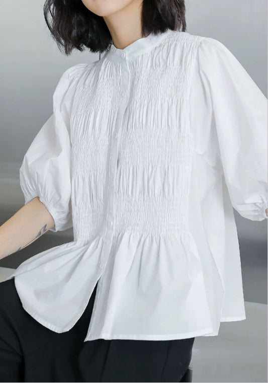 퍼프소매 셔링 블라우스